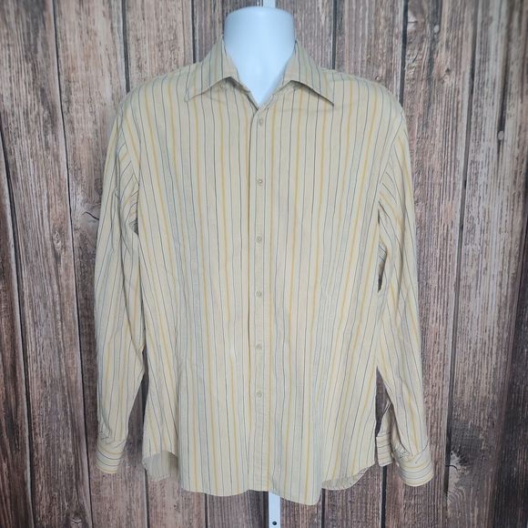 Island Soft Tommy Bahama Button Up Collared Shirt ~ Sz L ~ Yellow & Beige - Picture 1 of 5